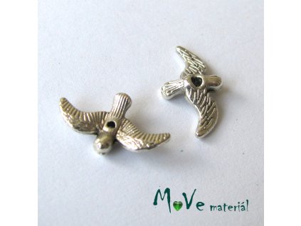 Kovový korálek PTÁK 17x10x2mm, 2ks, starostříbro