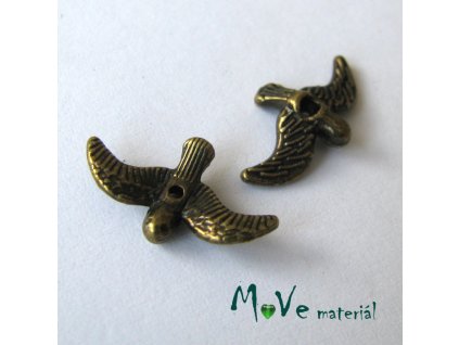 Kovový korálek PTÁK 17x10x2mm, 2ks, staromosaz