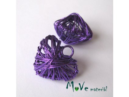Přívěsek 20x22mm drátované srdce fialové 1ks