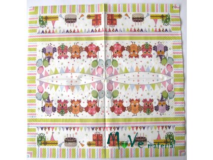 Ubrousek na decoupage 33 x 33cm 1ks, sovy