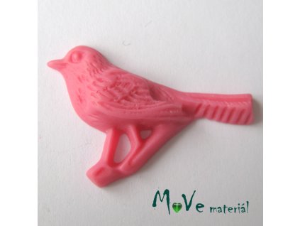 Kabošon ptáček - resin - 1ks, tm. růžový
