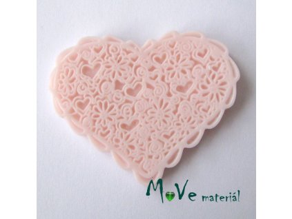 Kabošon resin SRDÍČKO- 1ks, sv. růžový