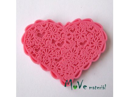 Kabošon resin SRDÍČKO- 1ks, tm. růžový