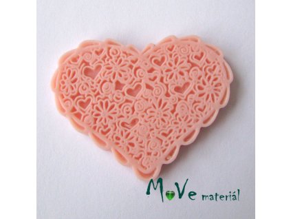 Kabošon resin SRDÍČKO- 1ks, lososový