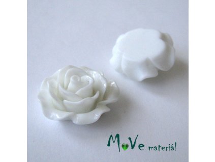 Kabošon růžička lesklá B2 - resin - 2ks, bílý