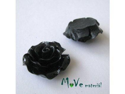 Kabošon růžička lesklá B2 - resin - 2ks, černý