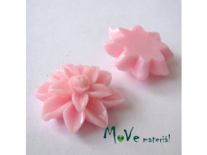 Kabošon květ lesklý - resin - 2ks, růžový