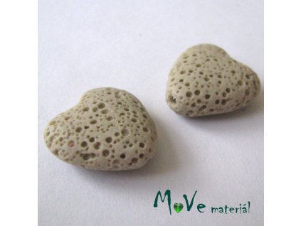 Lávový korálek srdce 20x21x7mm, 1ks, béžové