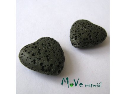 Lávový korálek srdce 20x21x7mm, 1ks, tm. zelené