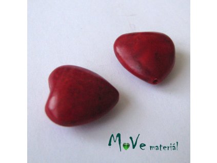 Korálky howlit - srdíčko 18mm, 2ks, červené