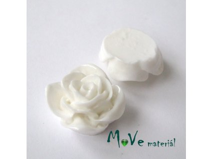 Kabošon -růže - lesklý resin B7 - 2ks, bílý
