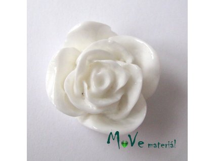 Kabošon -růže - lesklý resin 1ks, bílý, II. jakost
