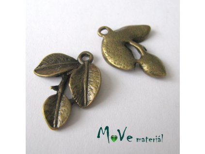 Přívěsek LISTY NA VĚTVIČCE 26x20mm,1ks, staromosaz