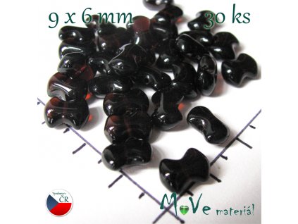 České skleněné korálky mašlička 9x6mm, 30ks hnědý