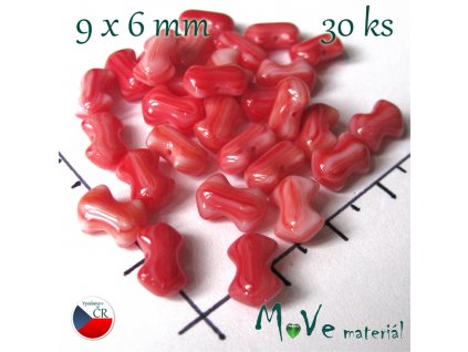 České skleněné korálky mašlička9x6mm,30ks červené