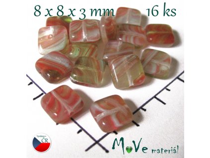České skleněné čtverečky 8x3 mm 16 ks, žíhané