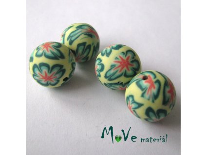 Fimo korálky 12mm, 4 kusy, žlutozelené