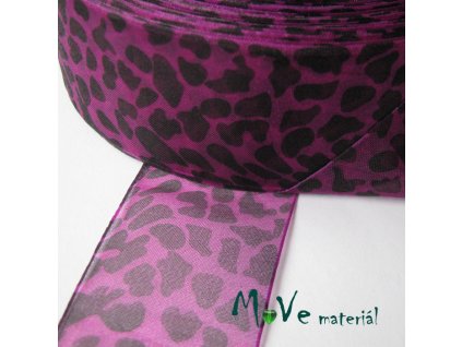 Šifónová stuha 38mm, 1m, leopard, růžovofialová