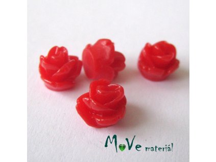 Kabošon růžička lesklá D4 - resin - 4ks, červená
