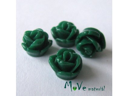 Kabošon růžička lesklá D4 - resin - 4ks, tm. zelená