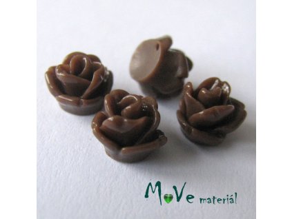 Kabošon růžička lesklá D4 - resin - 4ks, hnědá