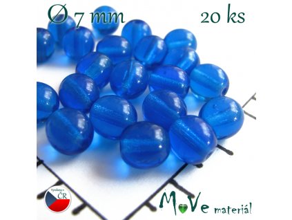 České skleněné modré kuličky 7 mm 20 ks