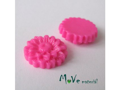 Kabošon květ lesklý D7 - resin - 2ks, tm. růžový