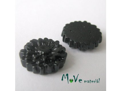 Kabošon květ lesklý D7 - resin - 2ks, černý