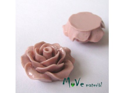 Kabošon růžička lesklá B2 - resin - 2ks, světle starorůžová