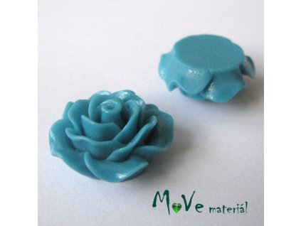 Kabošon růžička lesklá B2 - resin - 2ks, tm. tyrkysový