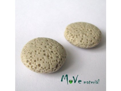 Lávový korálek placka cca 20mm, 1ks, béžový