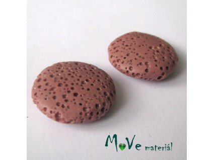 Lávový korálek placka cca 20mm, 1ks, starorůžový