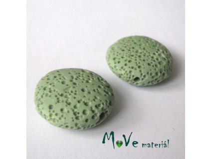 Lávový korálek placka cca 20mm, 1ks, zelený