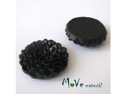 Kabošon květ lesklý D8 - resin - 1ks, černý