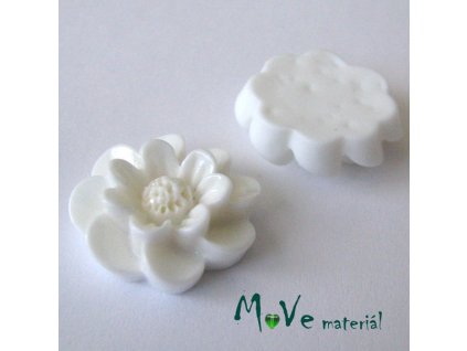 Kabošon květ lesklý F2 - resin - 2ks, bílý