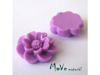 Kabošon květ lesklý F2 - resin - 2ks, fialový