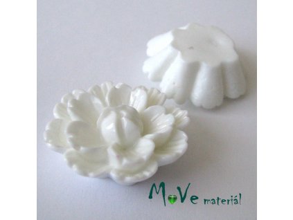 Kabošon květ lesklý F4 - resin - 1ks, bílý
