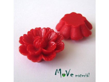 Kabošon květ lesklý F4 - resin - 1ks, červený