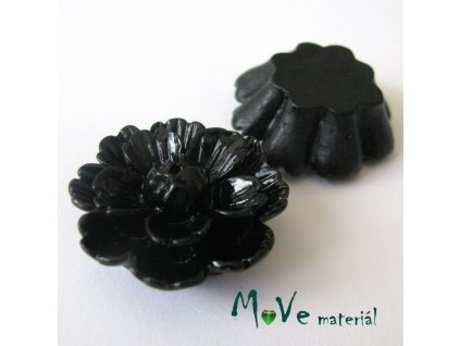 Kabošon květ lesklý F4 - resin - 1ks, černý