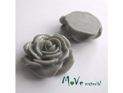 Kabošon růže lesklá D5 - resin - 2ks, šedý
