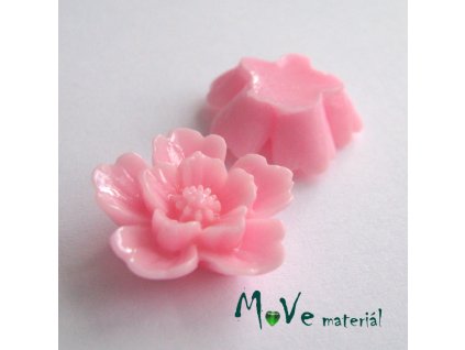 Kabošon květ lesklý - resin - 2ks, sv. růžový