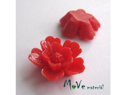 Kabošon květ lesklý - resin - 2ks, červený