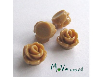 Kabošon růžička lesklá D4 - resin - 4ks, sv. hnědý
