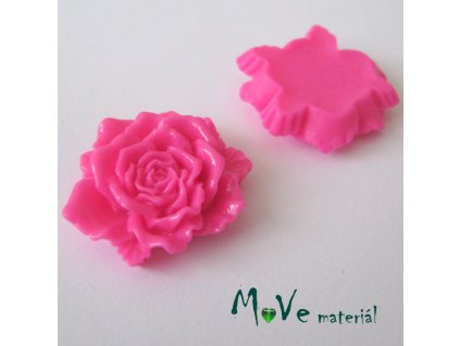 Kabošon květ lesklý D9- resin - 1ks, tm.růžový