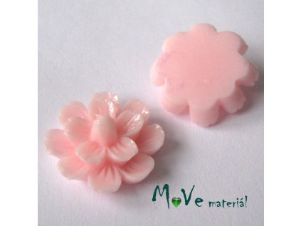 Kabošon květ lesklý F3 - resin - 2ks, sv. růžový