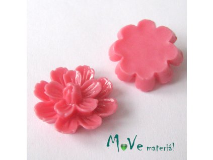 Kabošon květ lesklý F3 - resin - 2ks, růžový