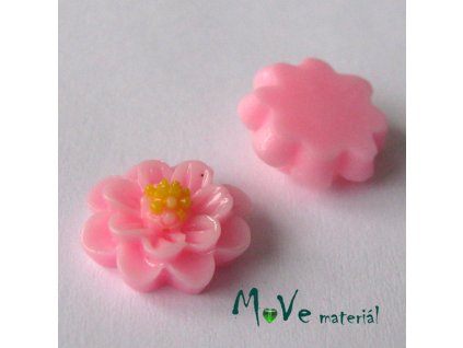 Kabošon květ lesklý F1 - resin - 2ks, stř. růžový
