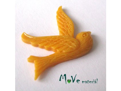 Kabošon ptáček - resin - 1ks, hořčicový