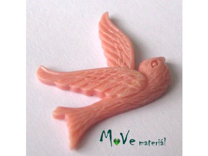 Kabošon ptáček - resin - 1ks, starorůžový I.