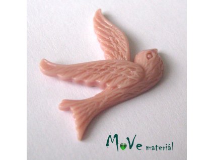Kabošon ptáček - resin - 1ks, starorůžový II.